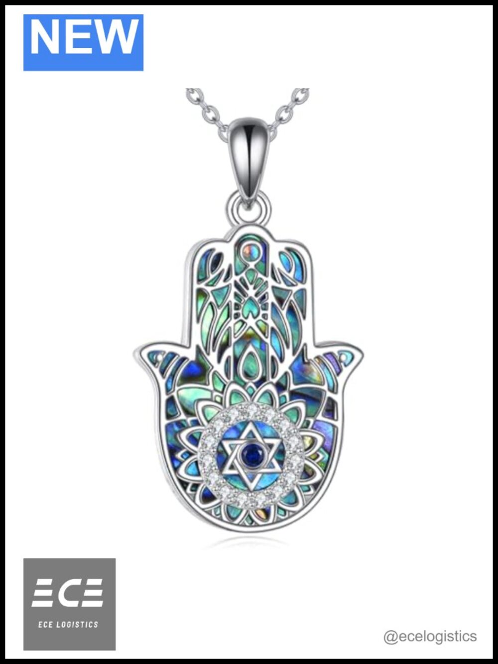 925 Sterling Silver Hamsa Hand Pendant Necklace Adjustable Chain